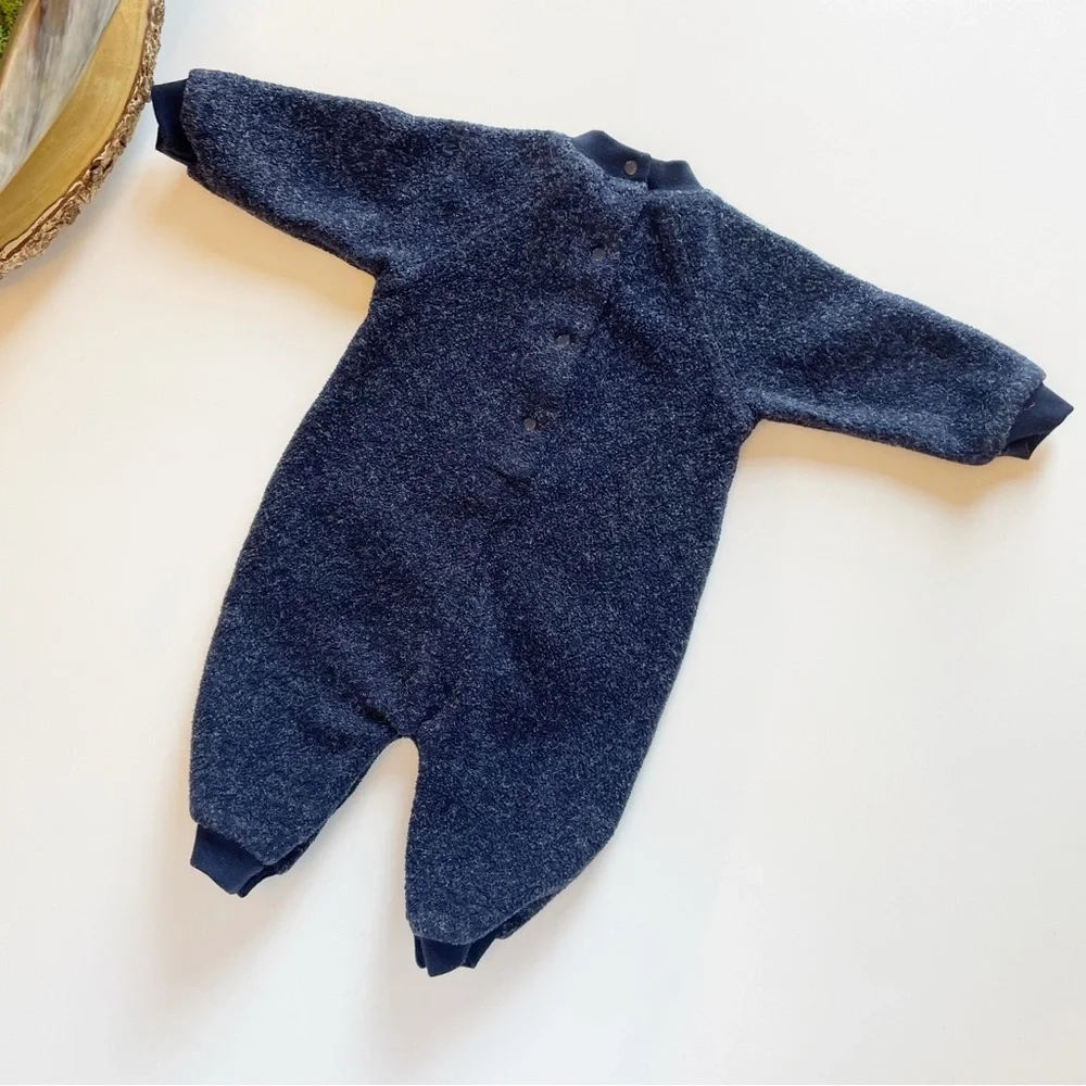 Vintage Oshkosh Baby Blue Fleece Mohair Blend Winter Penguin Romper | 3-6m